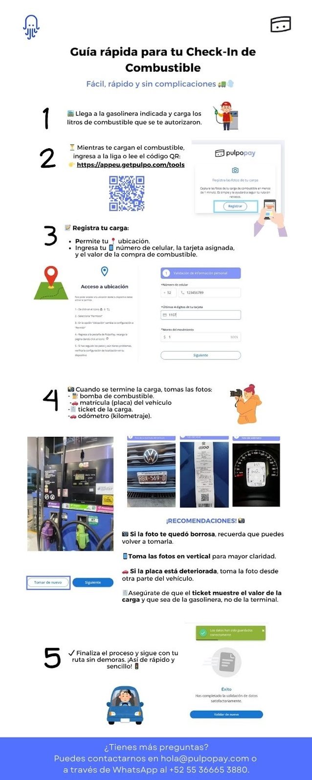Guía rápida para tu Check-In de Combustible en Pulpo Pay